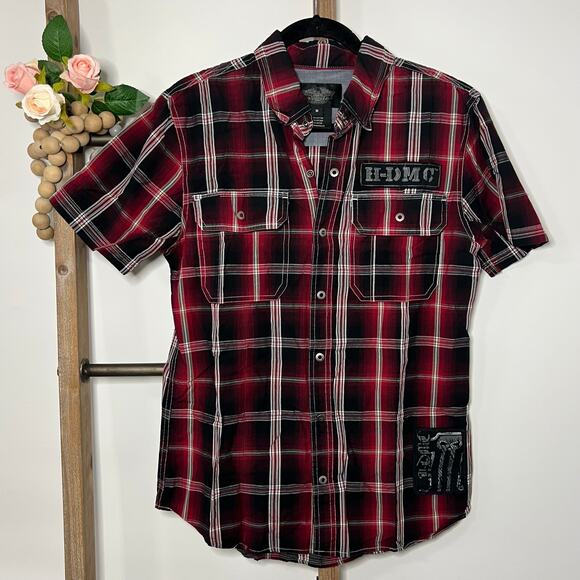 Harley Davidson Other - Harley Davidson Mens Short Sleeve Button Up Red Black Plaid Shirt Size Medium